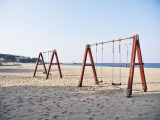 Swings on the beach of Yangyang city, South Korea