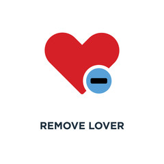 remove lover icon. flat concept symbol design, remove heart vect