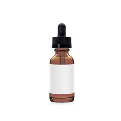 Small amber vape liquid bottle with shadow isolated on white background