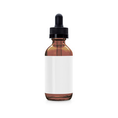 Amber vape liquid bottle with shadow isolated on white background