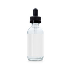 Clear vape liquid bottle with shadow isolated on white background