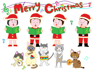 Obraz na płótnie Canvas 子供と猫たちのクリスマスコンサート