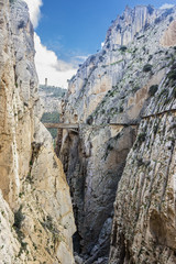The amazing famous "Caminito del Rey" a path at 100m above the ground on a steep gorge called "Desfiladero de los Gaitanes", one of the best trekkings inside Andalusia and Spain, an awesome adventure
