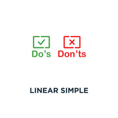 linear simple cartoon dos and donts icon, symbol simple trend outline logotype graphic art ui design concept of web confirmation for website or checkmark tick checkbox