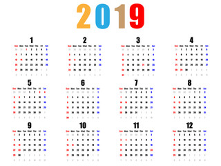 シンプル2019年間カレンダー