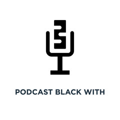 podcast black with speaker icon, symbol simple retro style logotype graphic art design concept of on air record for entertainment and transmit sound voice and music