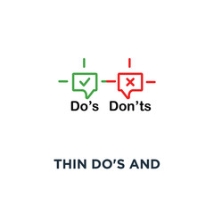 Obraz premium thin do's and don'ts bubble icon, symbol of rules of conduct for people like fail or incorrect decision concept simple trend modern linear info logotype graphic design