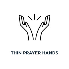 Fototapeta na wymiar thin prayer hands or applause icon, symbol contour style minimal logotype graphic stroke art design on white concept of clapping arms like command work and good evaluation or cool assessment