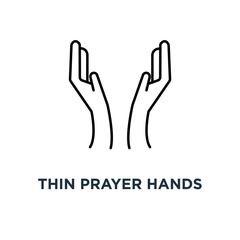 thin prayer hands black icon, symbol of woman body language like mercy or pray in ramadan concept contour style islam dua logotype stroke graphic art design