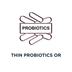 thin probiotics or lactobacillus green icon, symbol contour trend bifidobacterium logotype graphic design concept of prebiotics like ibs gastrointestinal therapy