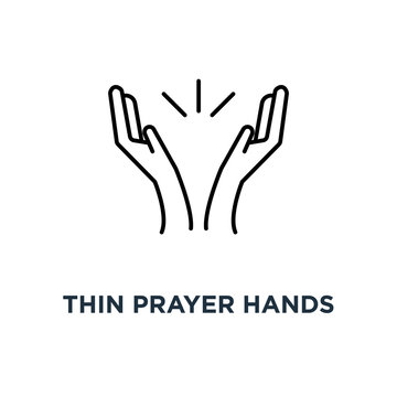 thin prayer hands or applause icon, symbol contour style minimal logotype graphic stroke art design on white concept of clapping arms like command work and good evaluation or cool assessment