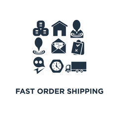 fast order shipping icon. truck load, logistics service concept symbol design, collect package, warehouse and distribution, supply chain, cargo insurance vector illustration