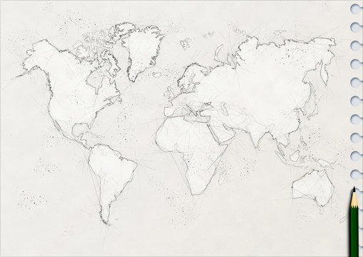 Fototapeta ノートに鉛筆で描いた世界地図