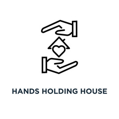 hands holding house with heart icon. hands holding house with heart concept symbol design, vector illustration