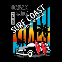 california miami surfing typography t shirt vector - 224801992