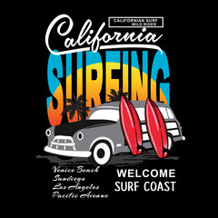 california miami surfing typography t shirt vector
