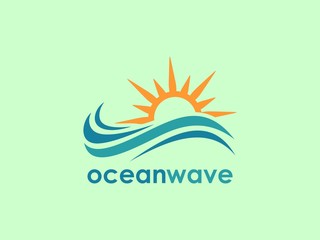 Abstract design of ocean logo with waves. sunset, sunrise, whale, Surfing and Water logo Design Template. Vector illustration