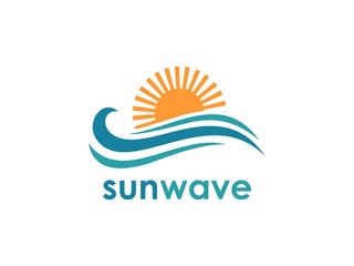 Abstract design of ocean logo with waves. sunset, sunrise, whale, Surfing and Water logo Design Template. Vector illustration
