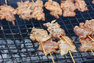 grilled food in market on the morning