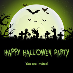Happy Halloween background with moon and bats. Vector