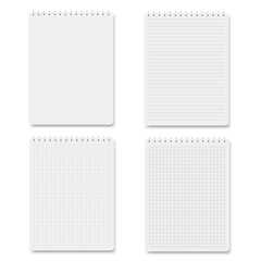 Set of realistic square, lined paper blank sheets isolated. Vector