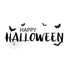 Happy Halloween background with handwritten text and bats. Vector.