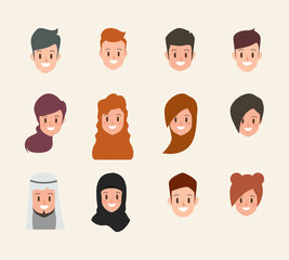 face and head people icon symbols collection. illustration vector cartoon flat design.