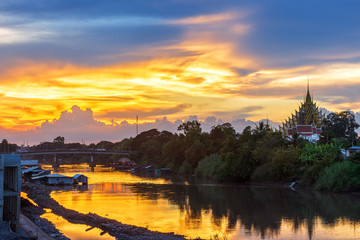 Natural evening at Raft Village in Temple (Thai language:Wat Chan West) is a Buddhist temple (Thai language:Wat) It is a major tourist attraction Phitsanulok, Thailand.
