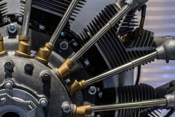 Old aircraft star air-cooled engine, close up