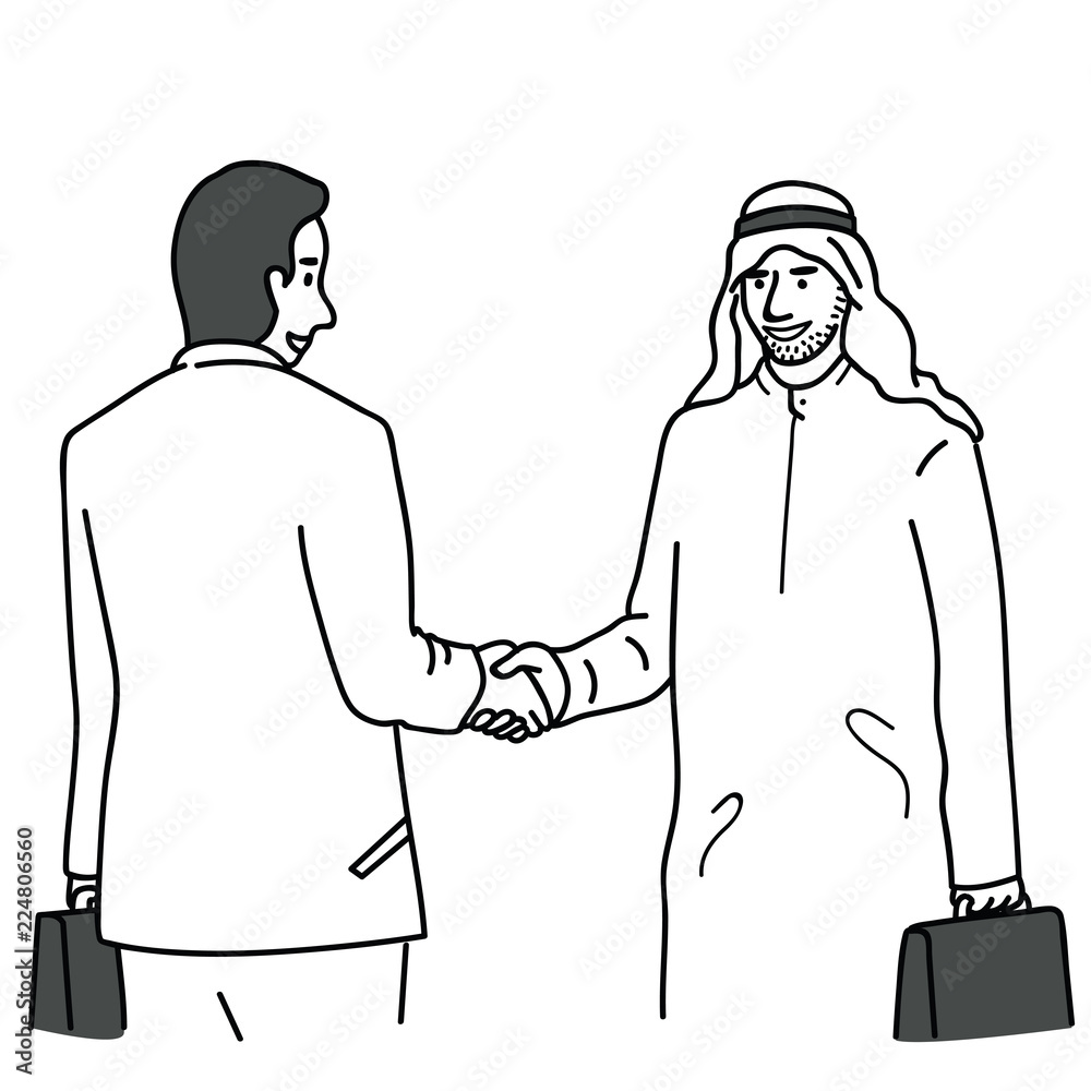 Wall mural Shank hand with Arabian businessman