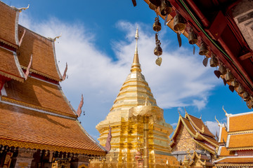 Fototapeta premium Buddhist Temple name Wat Phra That Doi Suthep in Chiang Mai city, Thailand - The most beautiful golden stupa in Thai. ​