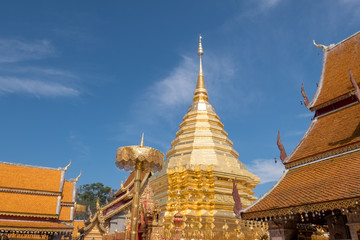 Fototapeta premium Buddhist Temple name Wat Phra That Doi Suthep in Chiang Mai city, Thailand - The most beautiful golden stupa in Thai. ​