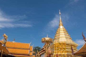 Fototapeta premium Buddhist Temple name Wat Phra That Doi Suthep in Chiang Mai city, Thailand - The most beautiful golden stupa in Thai. ​