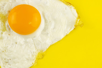 close-up fried egg on yellow background