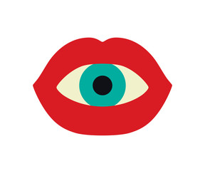 Eyeball in a mouth with red lips