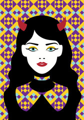 Girl with horns and an apron Vector flat art