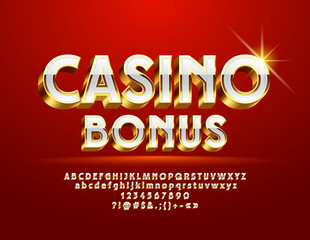 Vector Royal Logo Casino Bonus. 3D Gold and White Font. Chic Alphabet Letters and Symbols