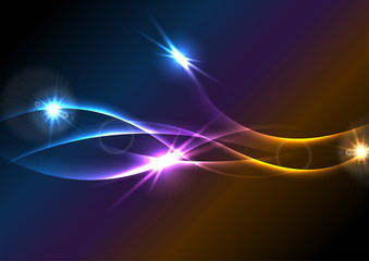 Vibrant glowing neon shiny waves background