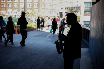 Saxophonist playing in New York