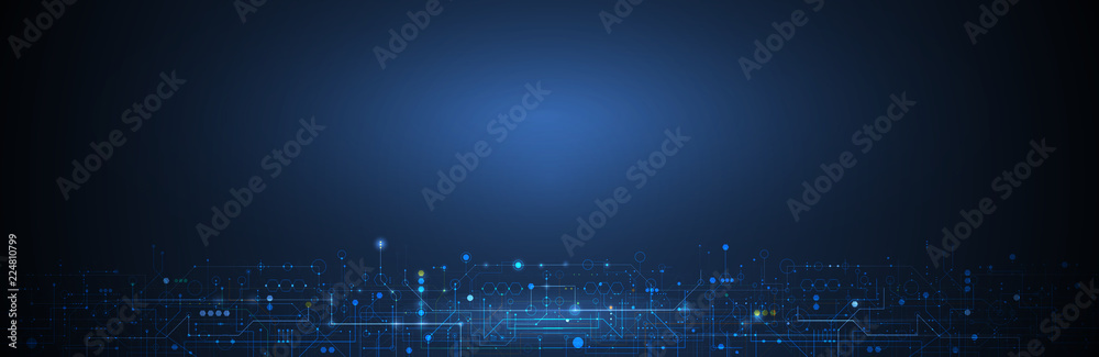 Wall mural vector illustration circuit board and hexagons background. hi-tech digital technology and engineerin