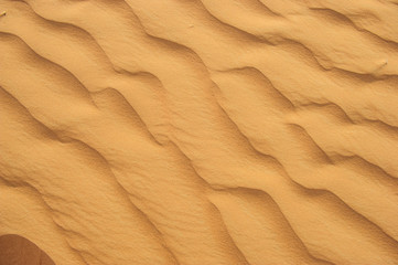 Naklejka na ściany i meble Desert of Middle East, sandy dunes and blue sky.