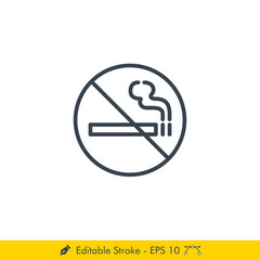 No Smoking Sign Icon / Vector - In Line / Stroke Design