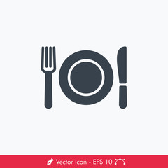 Plate, Fork, Knife Icon / Vector