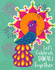 Vector illustration of Happy Diwali traditional Peacock art template design