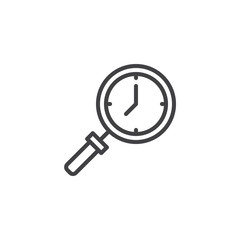 Time search outline icon. linear style sign for mobile concept and web design. Magnifying glass and clock simple line vector icon. Symbol, logo illustration. Pixel perfect vector graphics