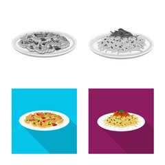 Isolated object of pasta and carbohydrate logo. Set of pasta and macaroni vector icon for stock.