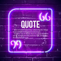 Retro neon glowing quote marks frame on the wall