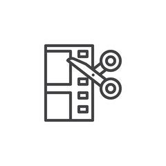 Video editing outline icon. linear style sign for mobile concept and web design. Scissors cutting film simple line vector icon. Symbol, logo illustration. Pixel perfect vector graphics