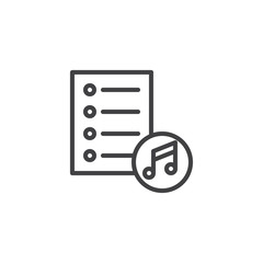 Music Playlist outline icon. linear style sign for mobile concept and web design. Media playlist simple line vector icon. Symbol, logo illustration. Pixel perfect vector graphics