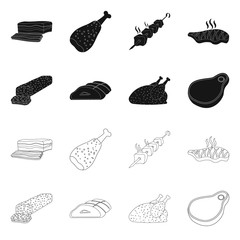 Vector design of meat and ham icon. Set of meat and cooking stock vector illustration.